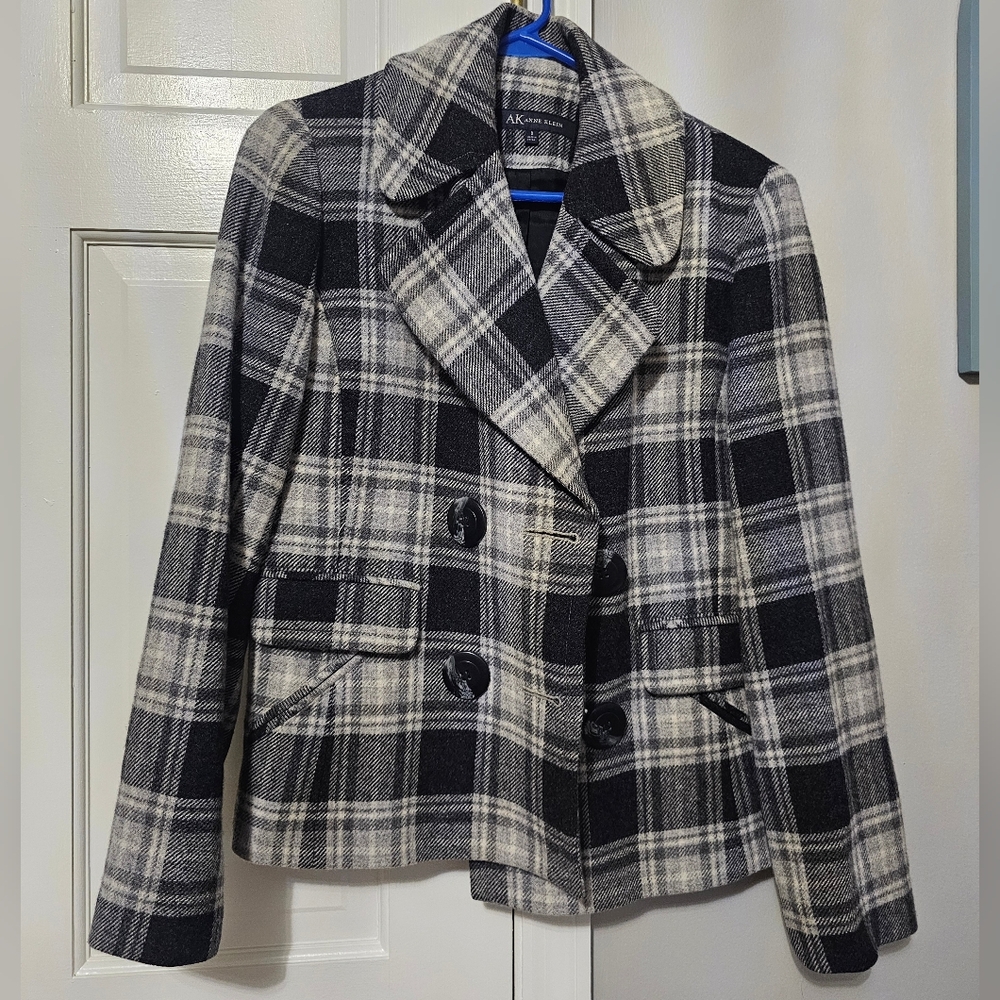 Anne Klein Black and Gray Pea Coat Timeless Style - Picture 1 of 3